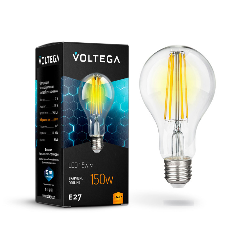 Лампа светодиодная филаментная E27 15W 2800К прозрачная VG10-A1E27warm15W-F 7104 фото