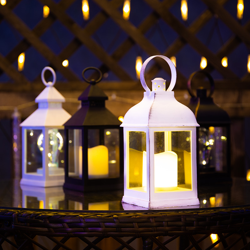 Декоративный фонарь со свечкой, черный корпус, размер 10.5х10.5х24 см, цвет ТЕПЛЫЙ БЕЛЫЙ NEON-NIGHT 513-051 фото