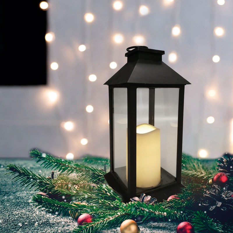 Декоративный фонарь со свечой 14x14x29 см, черный корпус, теплый белый цвет свечения NEON-NIGHT NEON-NIGHT 513-045 фото