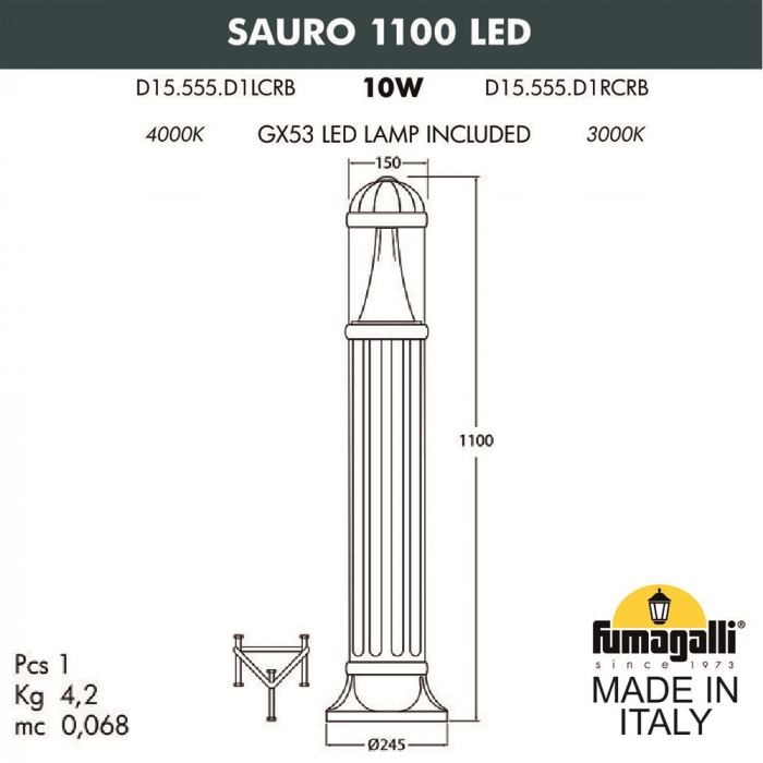 Наземный светильник Sauro D15.555.000.VXD1L.CRB Fumagalli фото