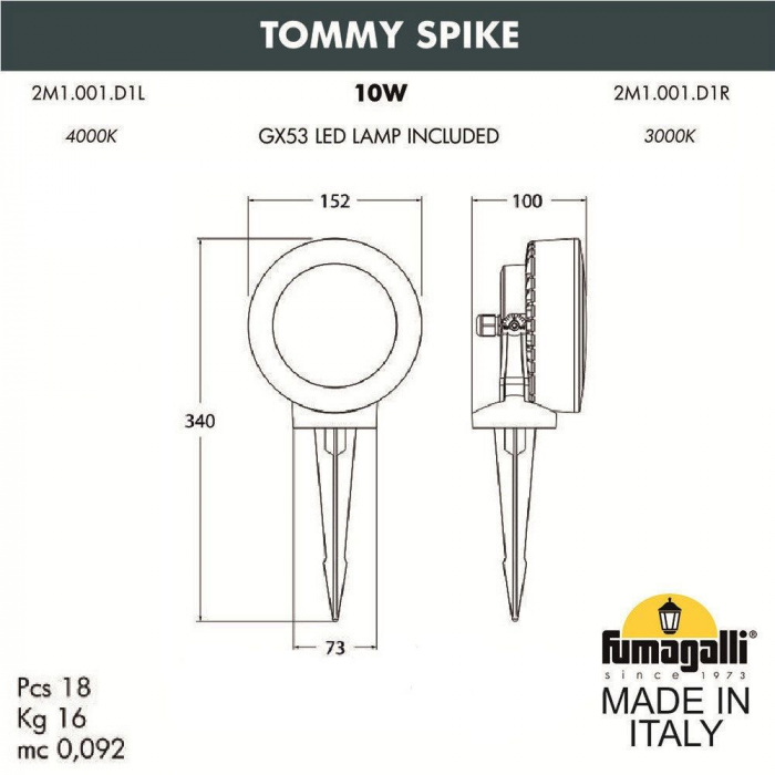 Грунтовый светильник Tommy 2M1.001.000.WXD1L Fumagalli фото