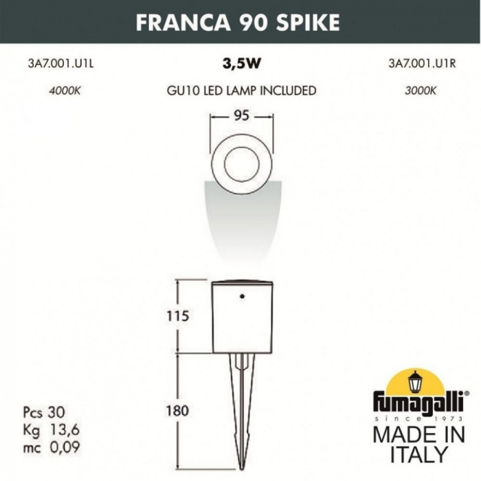 Грунтовый светильник Franca 90 3A7.001.000.LXU1L Fumagalli фото