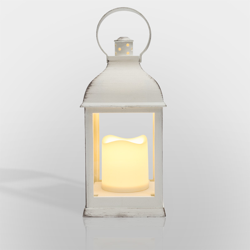 Декоративный фонарь со свечкой, белый корпус, размер 10.5х10.5х22,35 см, цвет ТЕПЛЫЙ БЕЛЫЙ NEON-NIGHT 513-054 фото