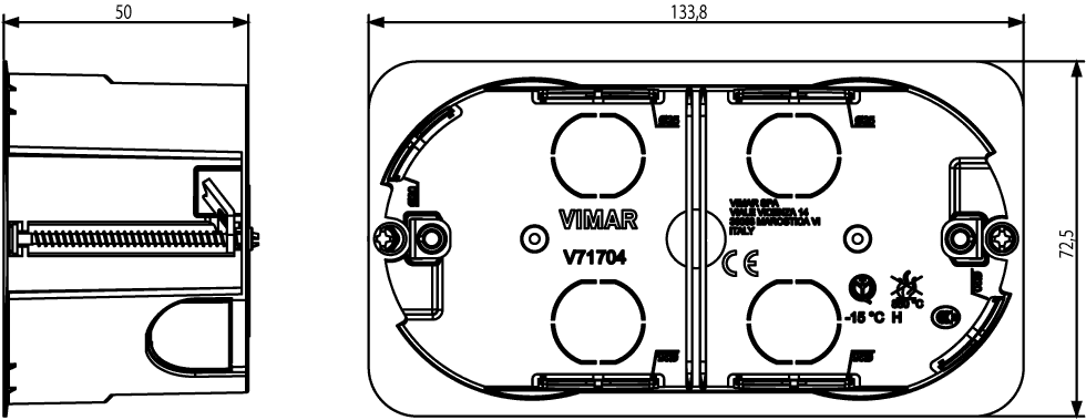 V71704 Монтажная коробка Vimar Arke голубой Для полых стен GW 850 °C фото