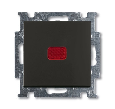 1413-0-1096 (2026 UCN-95-50), Механизм 1-клавишной, 1-полюсной кнопки (нормально-открытый контакт), с N-клеммой, с клавишей, с линзой подсветки, серия Basic 55, цвет chateau-black, ABB фото