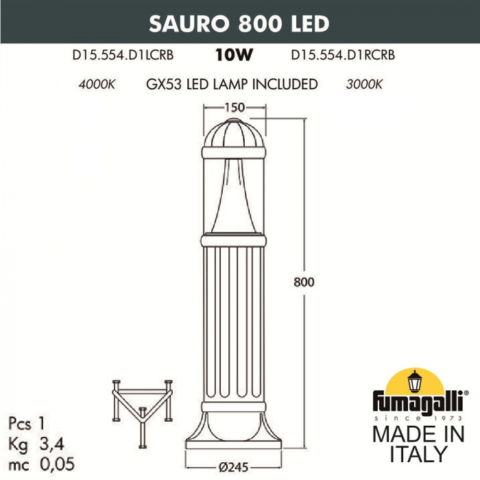 Наземный светильник Sauro D15.554.000.WXD1L.CRB Fumagalli фото