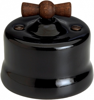 30306292 Выключатель однополюсный 10AX - 250V~, черная керамика, ручка состарен.дерево Fontini фото